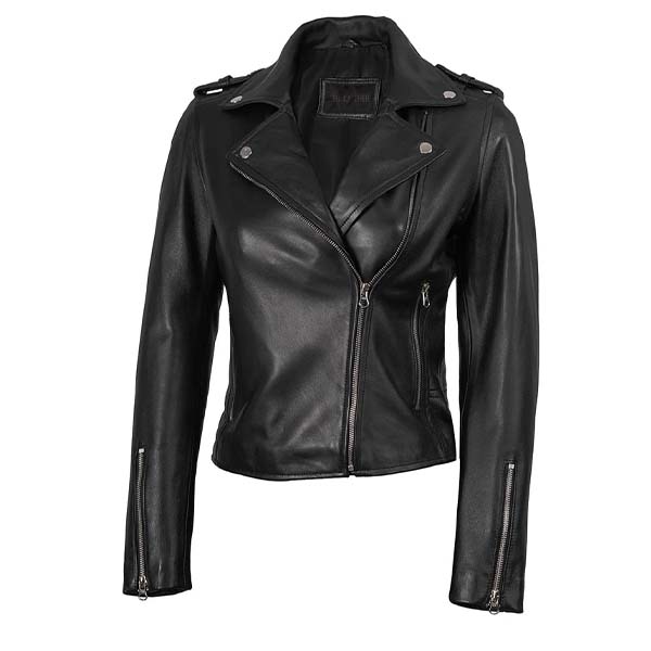 Women Motorcycle Black Leather Jacket