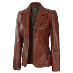 Unwind Leather Brown leather jacket on a white background