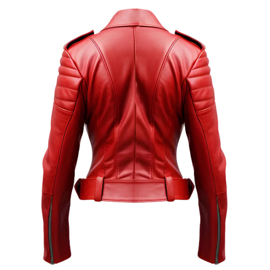 Women Slim fit Red Biker Leather Jacket