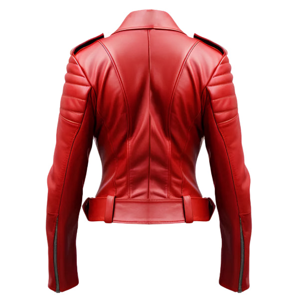 Women Slim fit Red Biker Leather Jacket