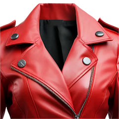 Women Slim fit Red Biker Leather Jacket
