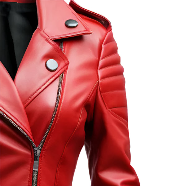 Women Slim fit Red Biker Leather Jacket