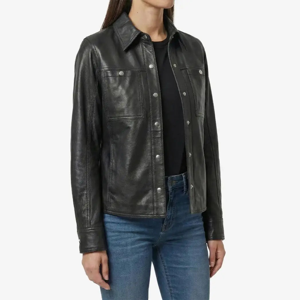 Women’s Minimalist  Lambskin Black Leather Jacket