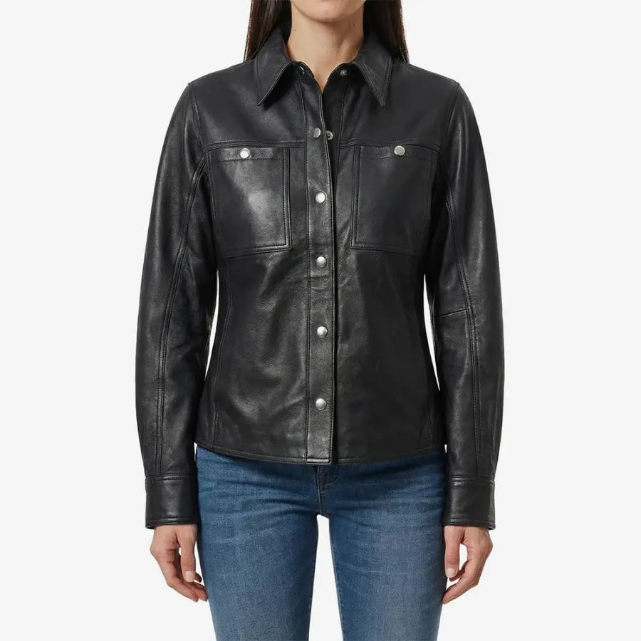 Women’s Minimalist  Lambskin Black Leather Jacket