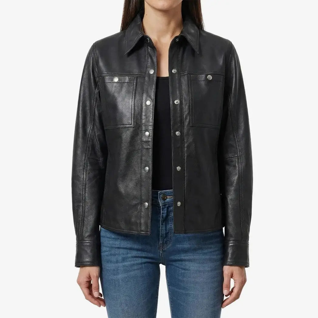 Women’s Minimalist  Lambskin Black Leather Jacket