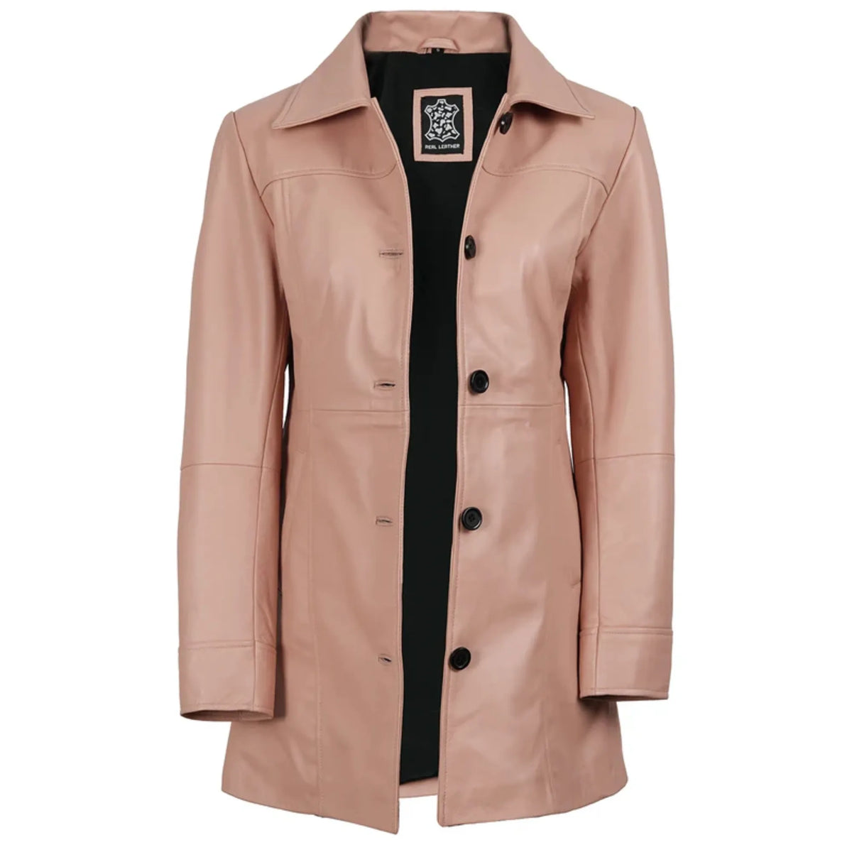 Women’s 3/4 length Pink Real Leather Car Coat