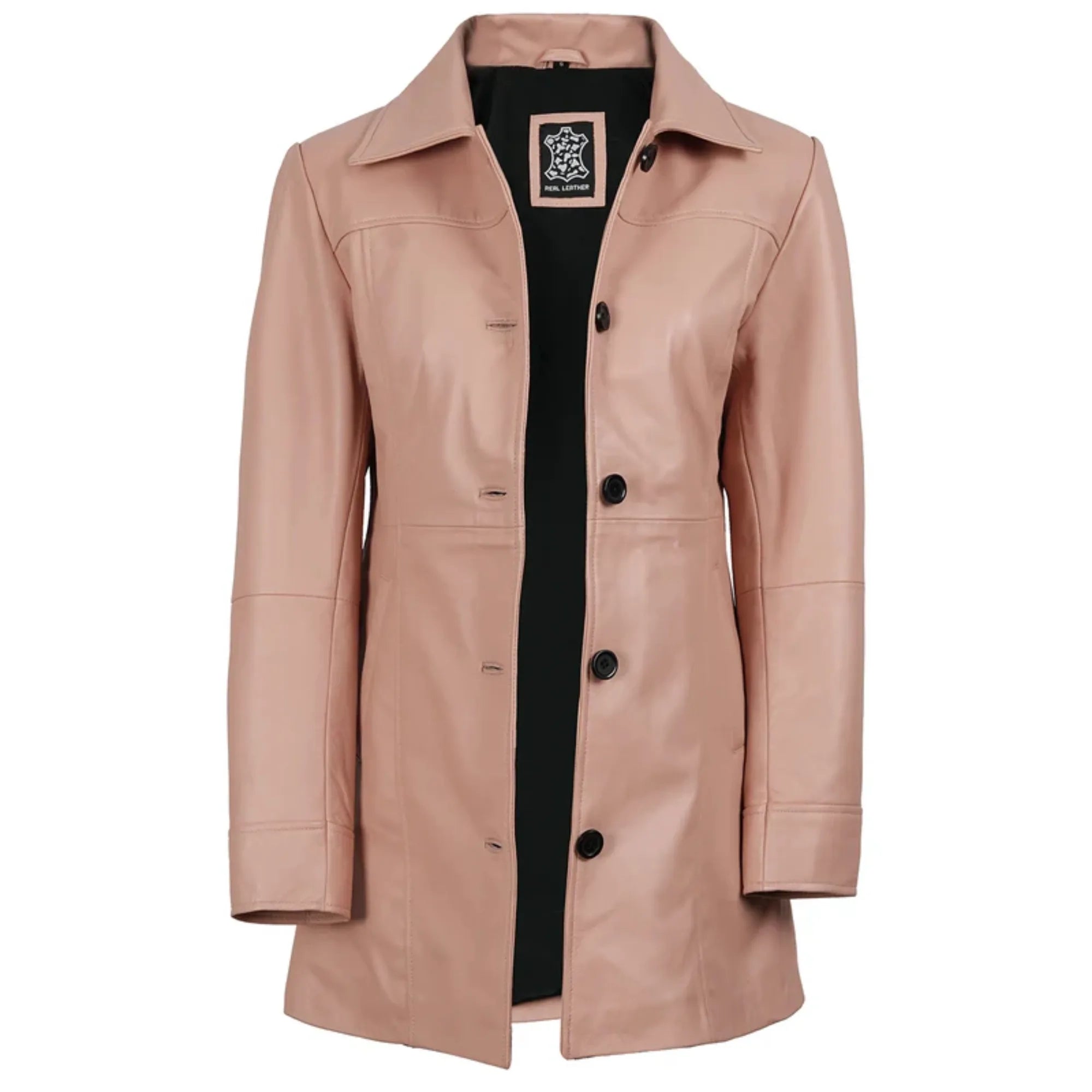 Women’s 3/4 length Pink Real Leather Car Coat