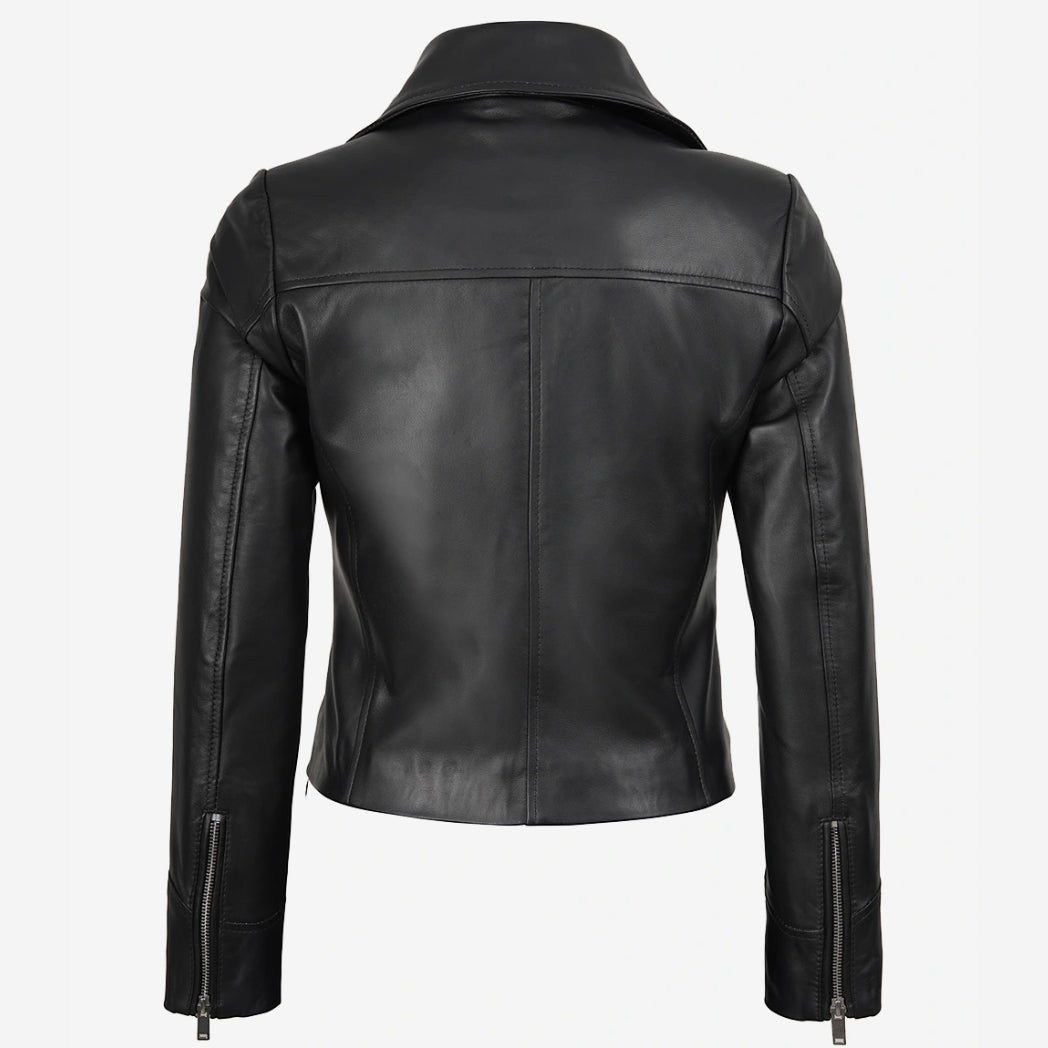 Women's Asymmetrical Black Leather Biker Style Jacket