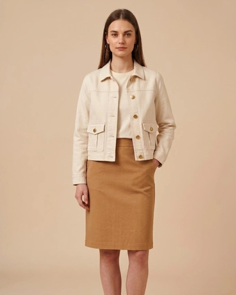 Women's Beige Cropped Cotton Jacket
