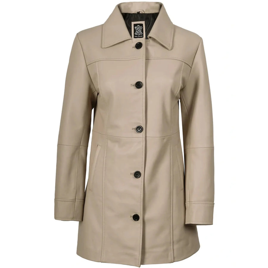 Women's Beige Real Leather Car Coat
