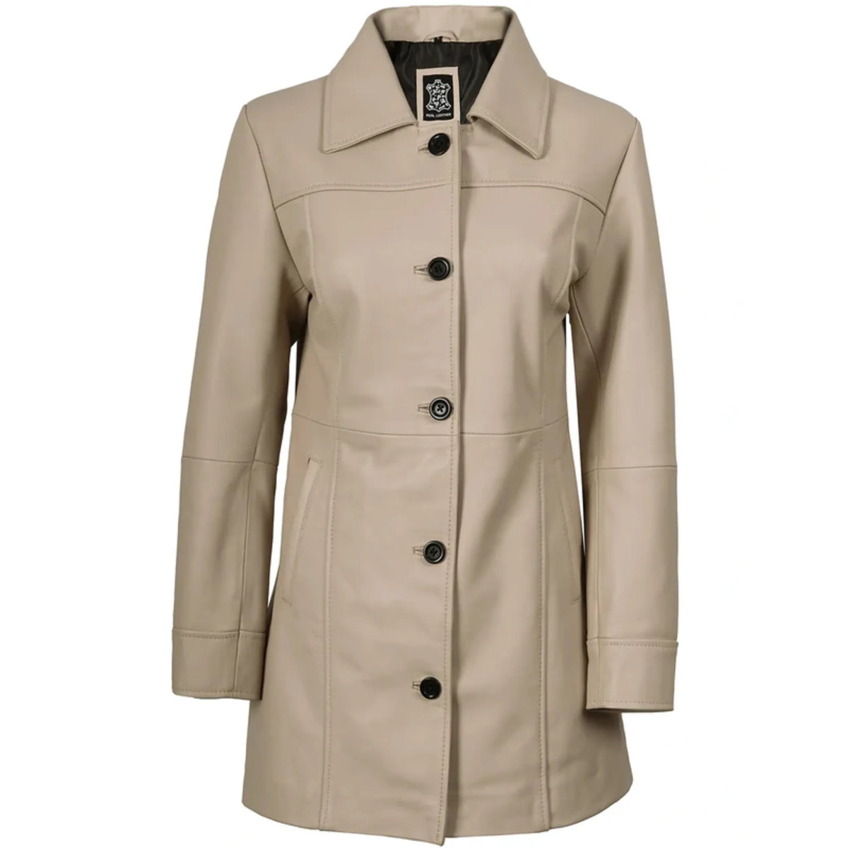 Women's Beige Real Leather Car Coat