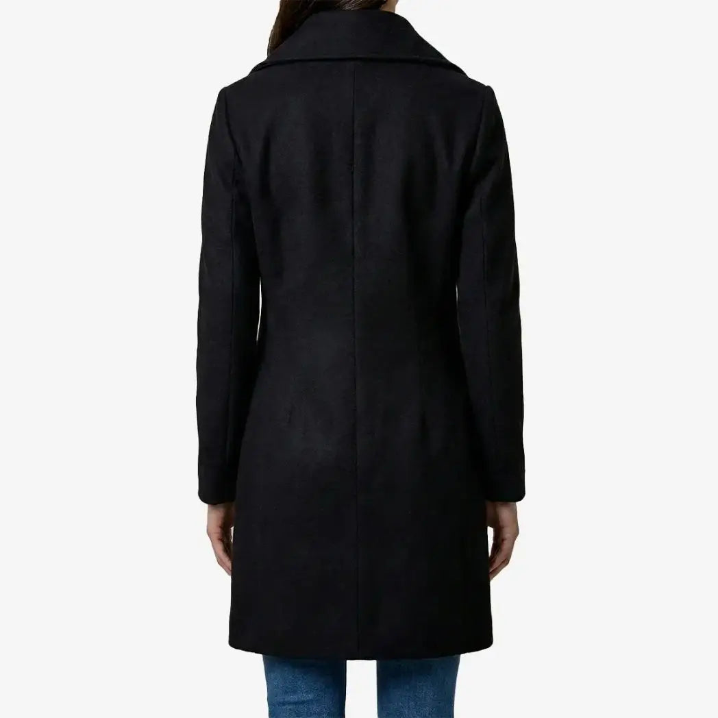 Women's Black Double-Breasted Wool Overcoat