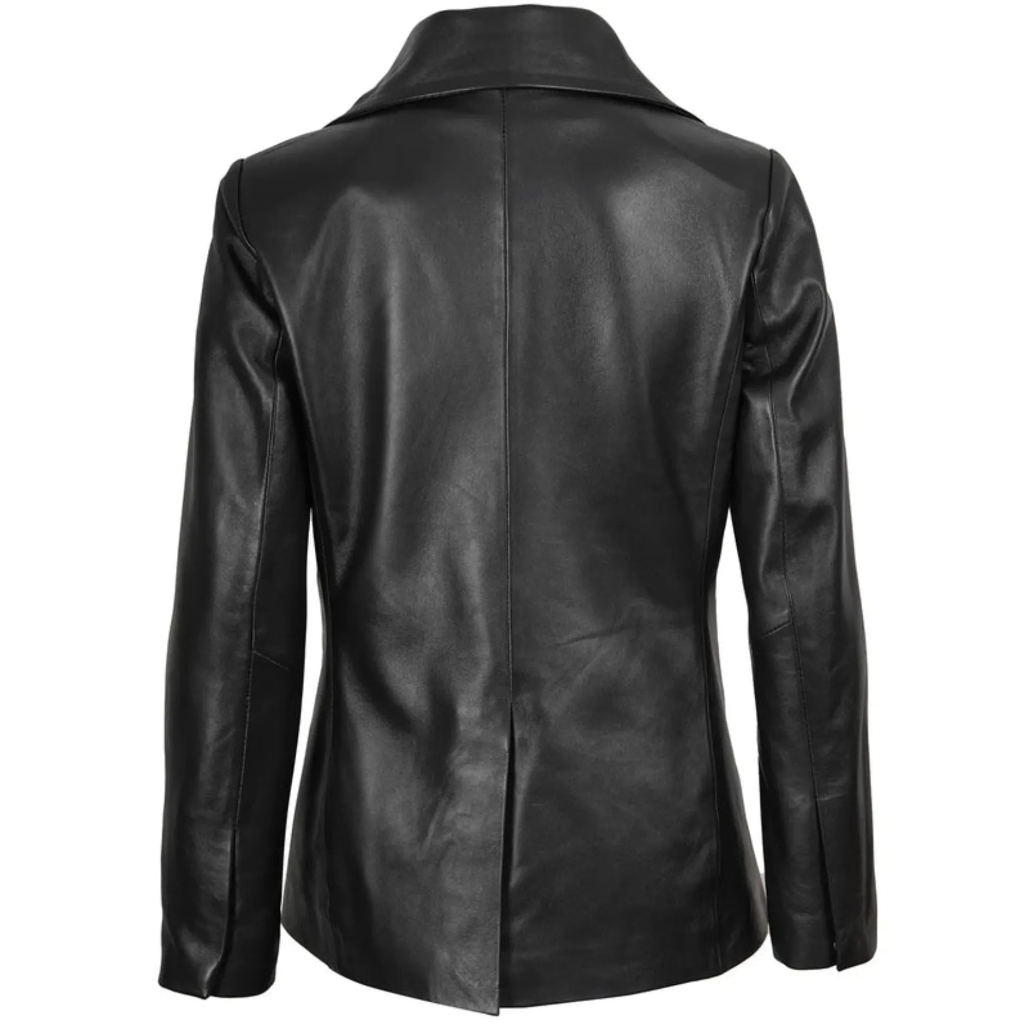 Women's Black Double Breasted Leather Blazer