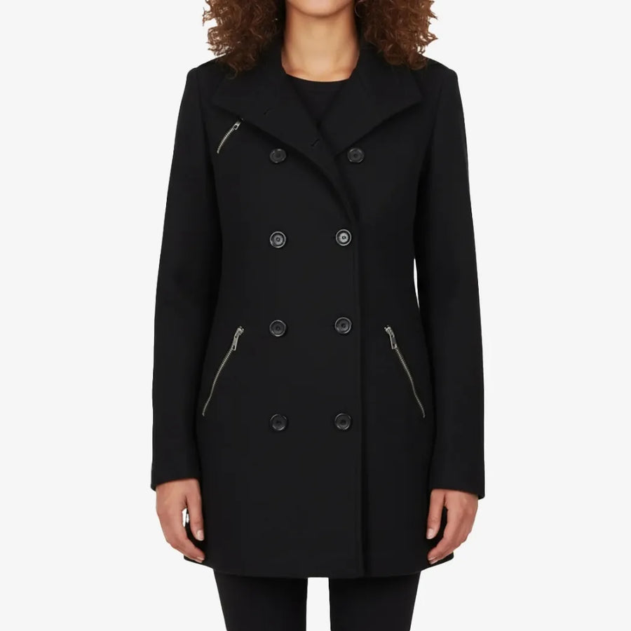 Women's Black Double Breasted Wool Peacoat