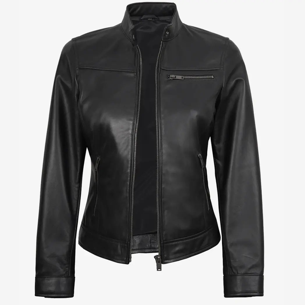 Women's Black Lambskin Biker Style Leather Jacket