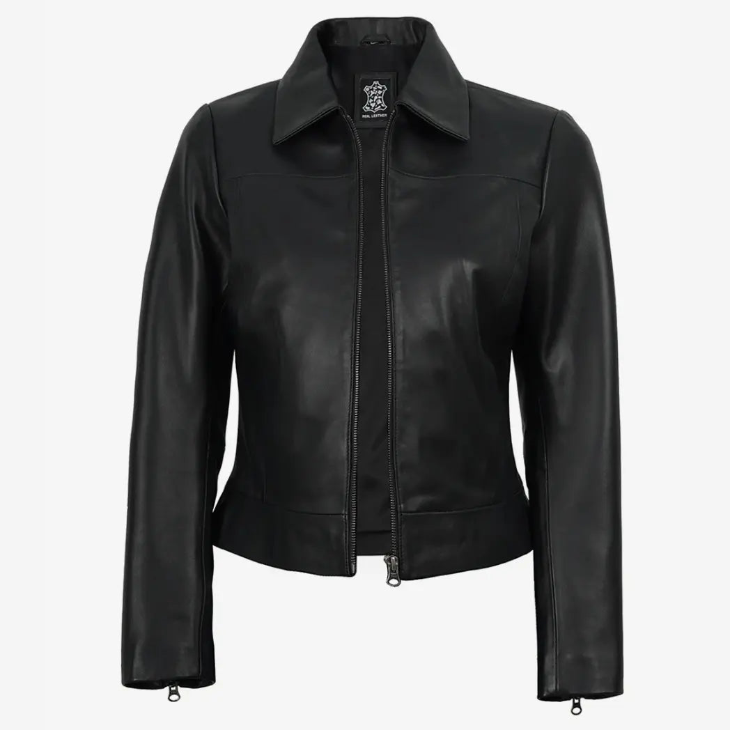 Women's Black Lambskin Leather Harrington Jacket