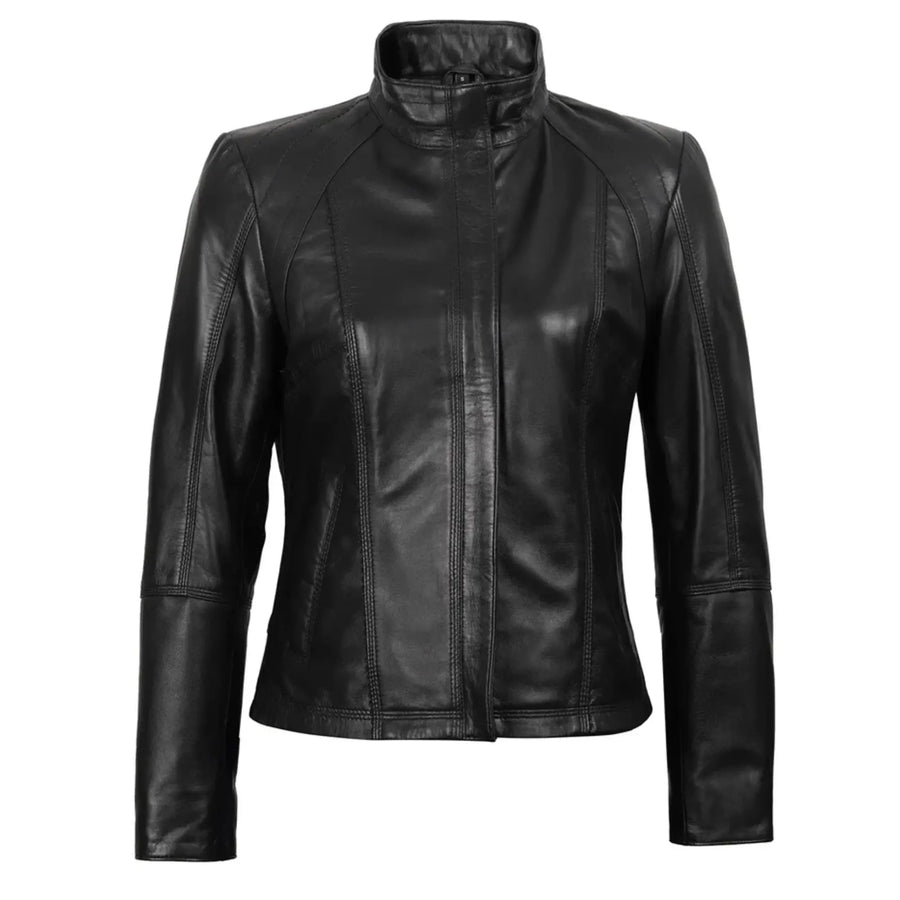 Womens Black Leather Biker Style Jacket