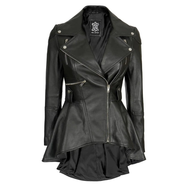 Gonzalez Women's Black Peplum Leather Jacket