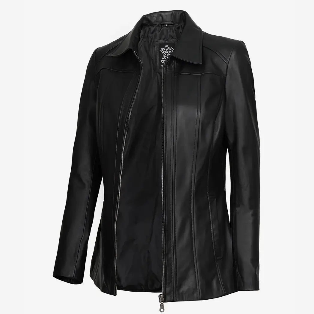 Women's Black Real Lambskin Leather Car Coat