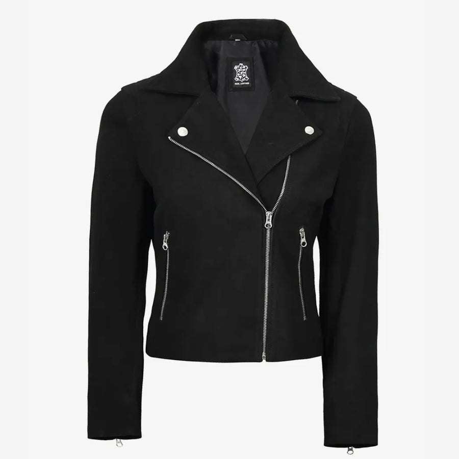 Women's Black Real Suede Biker Style Jacket