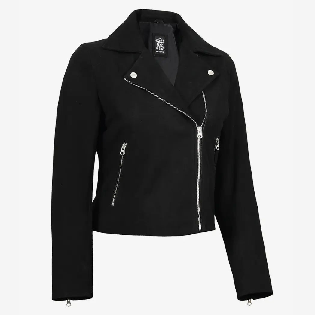 Women's Black Real Suede Biker Style Jacket