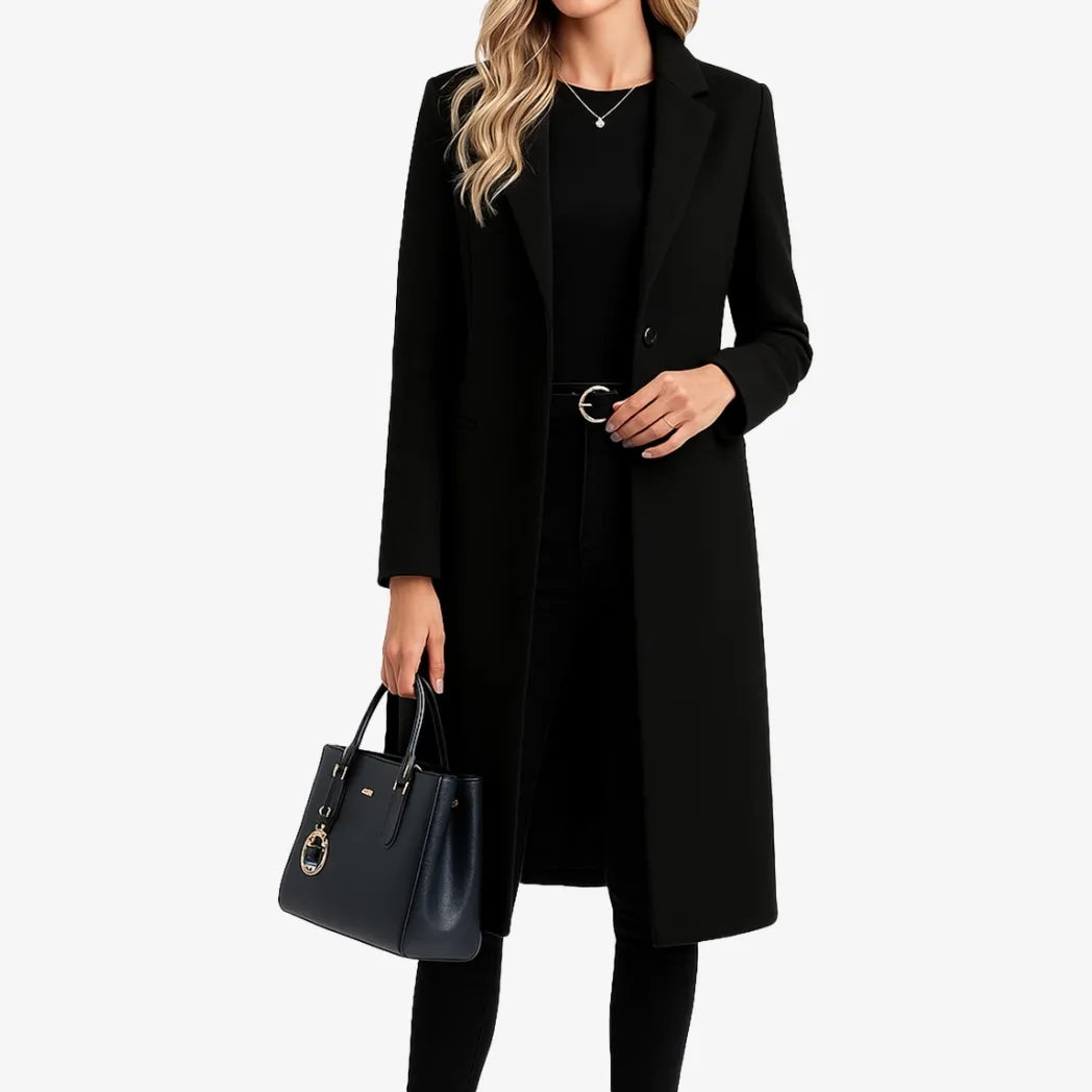 Women's Black Single Breasted Wool Coat