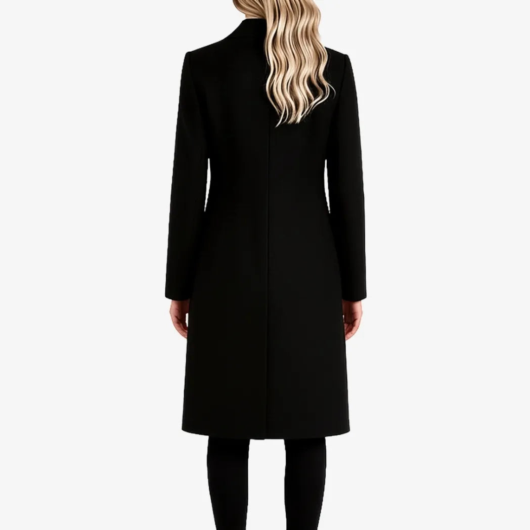 Women's Black Single Breasted Wool Coat