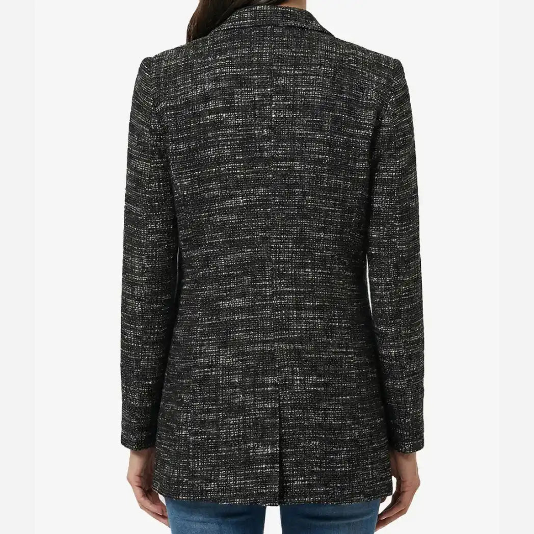 Women's Black Tweed Two Button Wool Blazer Jacket