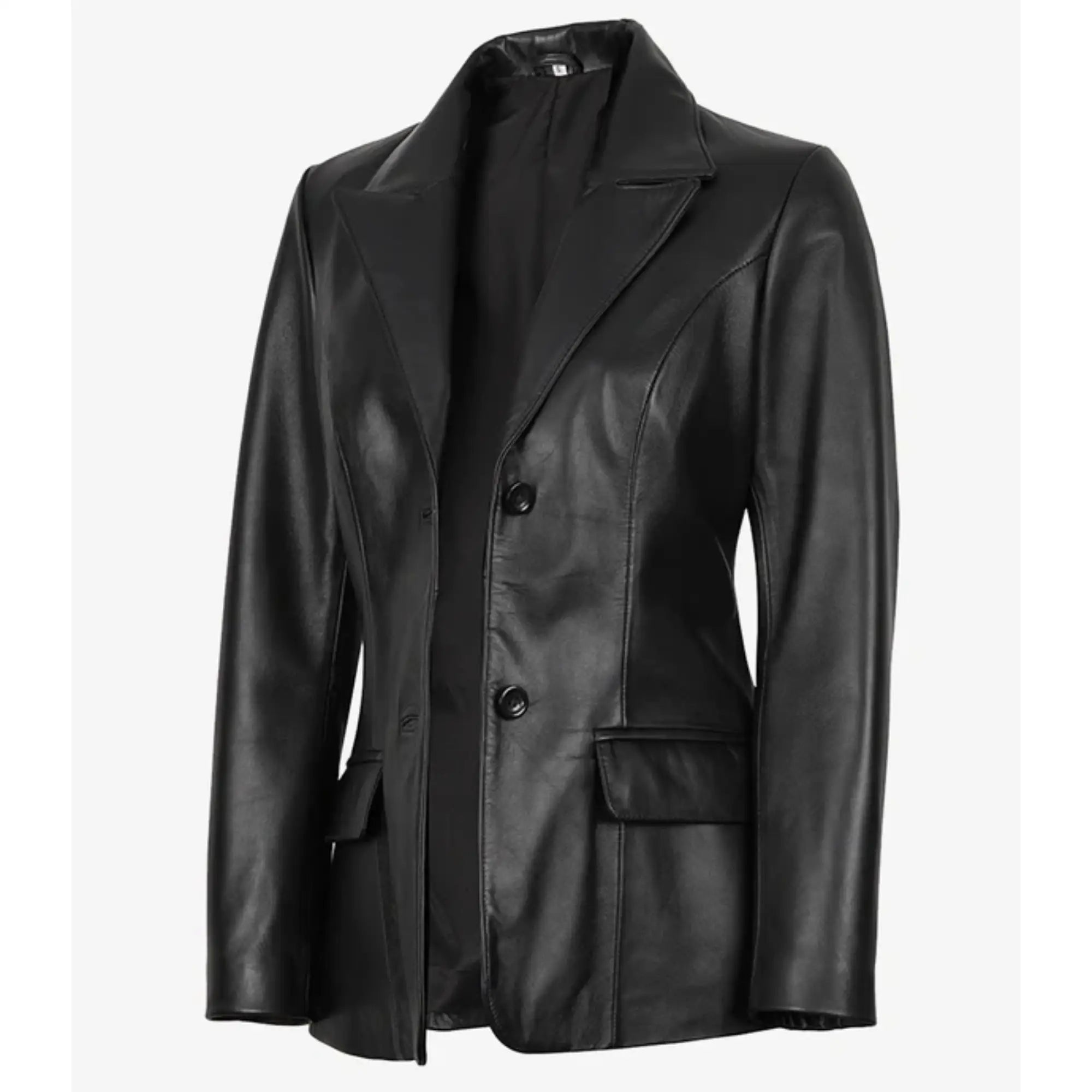 Women's Black Two-Button Sheepskin Leather Blazer