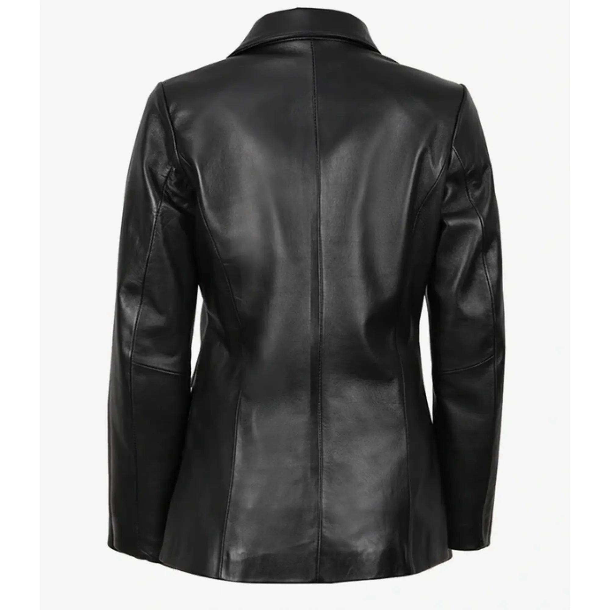Women's Black Two-Button Sheepskin Leather Blazer