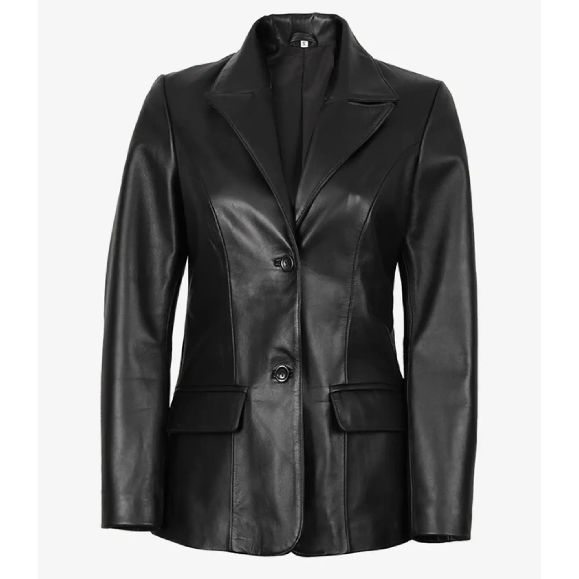 Women's Black Two-Button Sheepskin Leather Blazer