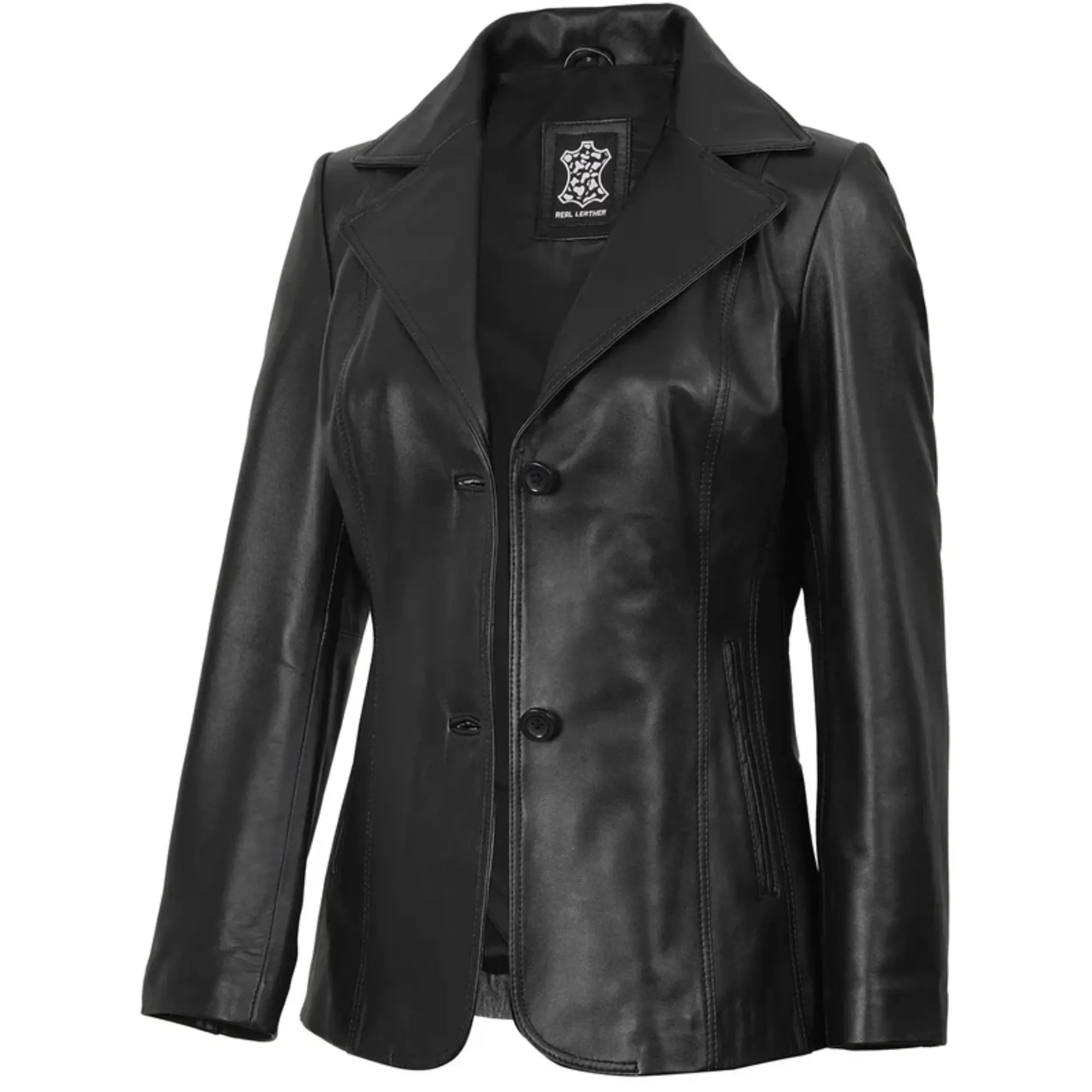 Women’s Black Two Buttoned Leather Blazer