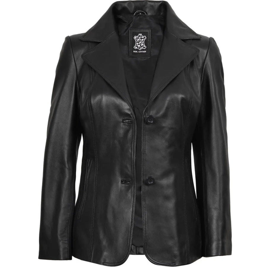 Women’s Black Two Buttoned Leather Blazer