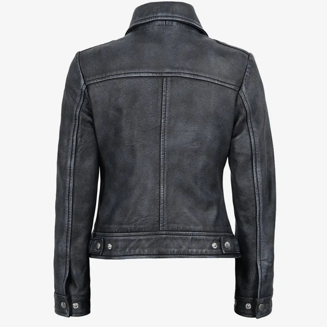 Women’s Black Washed Harrington Leather Jacket
