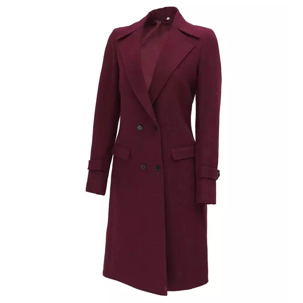 Women's  Burgundy Double Breasted Wool Coat 