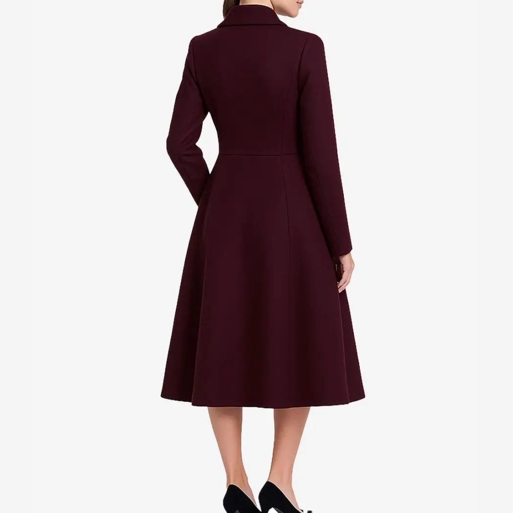 Women's Burgundy Double Breasted Wool Coat