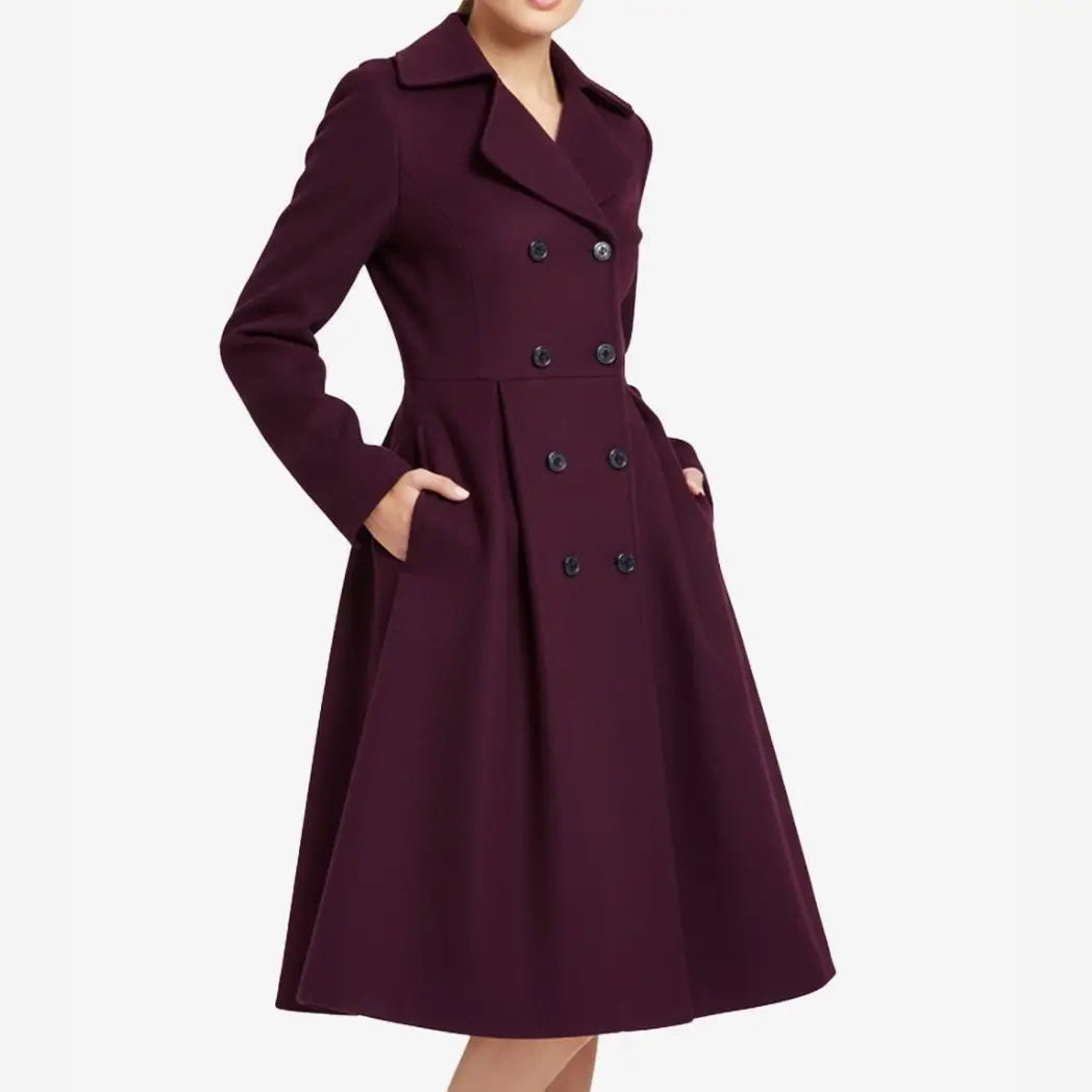 Women's Burgundy Double Breasted Wool Coat