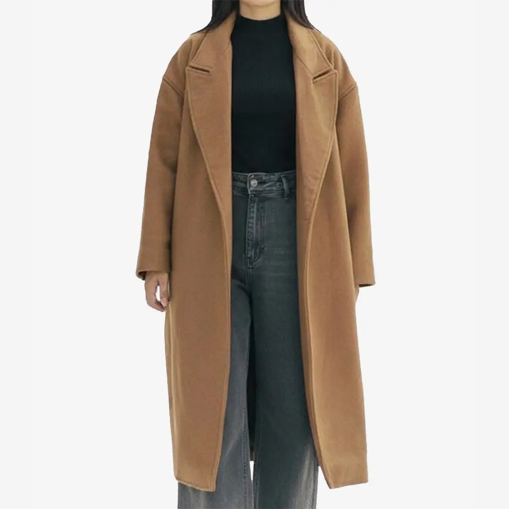 Women's Camel Oversized Drop Shoulder Wool Coat