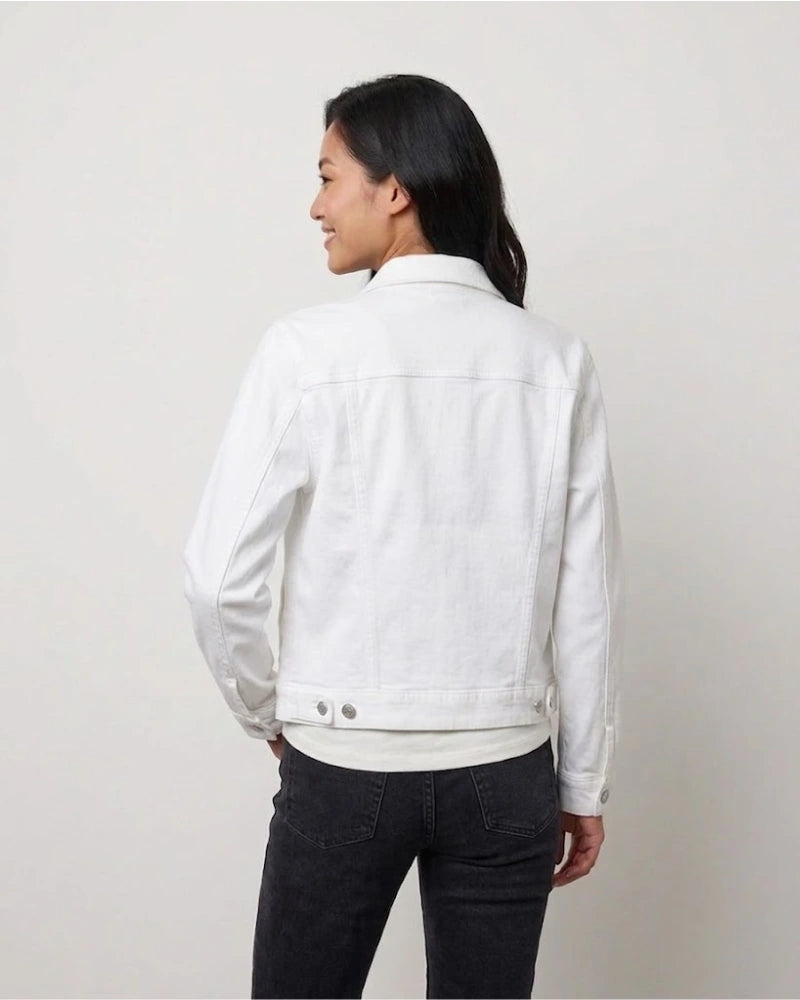 Women's Classic Crisp White Slim-Fit Denim Trucker Jacket
