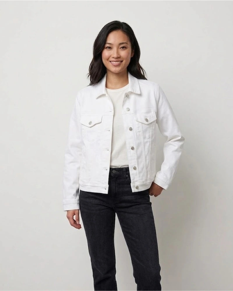 Women's Classic Crisp White Slim-Fit Denim Trucker Jacket