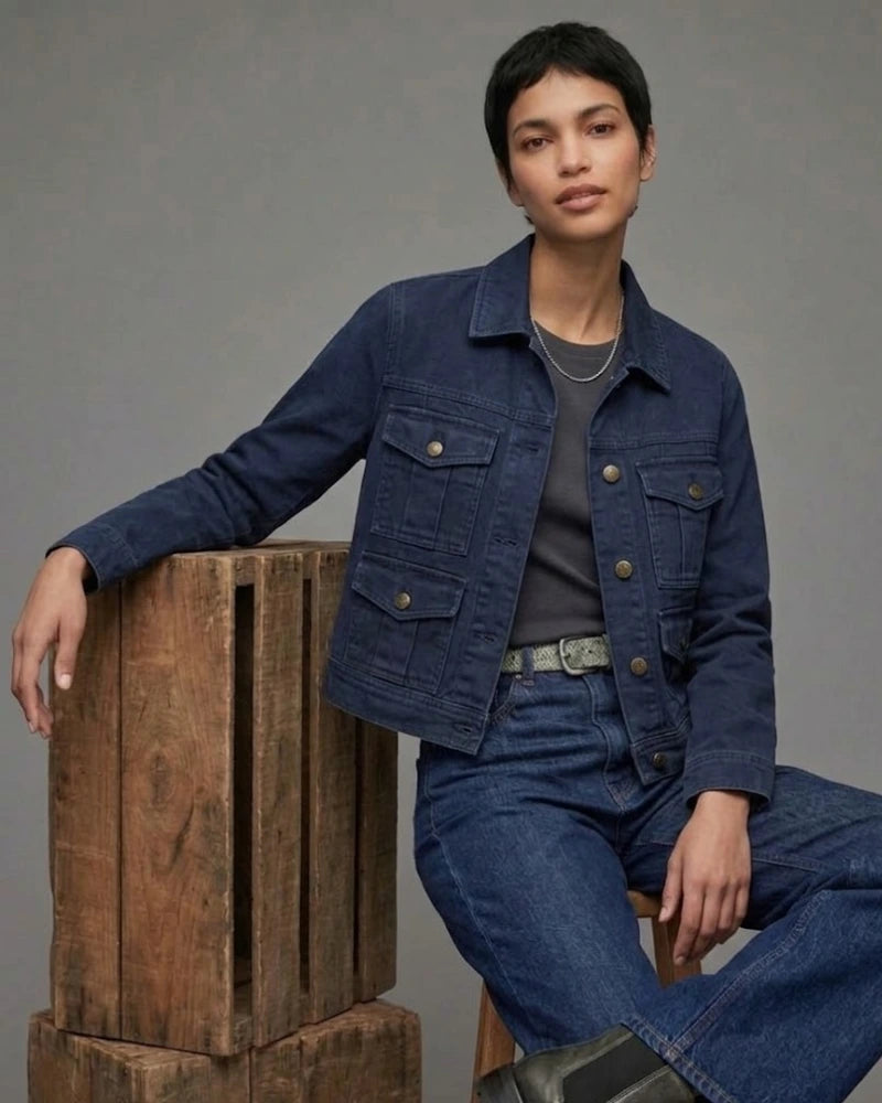 Women's Classic Dark Blue Cotton Denim Style Jacket