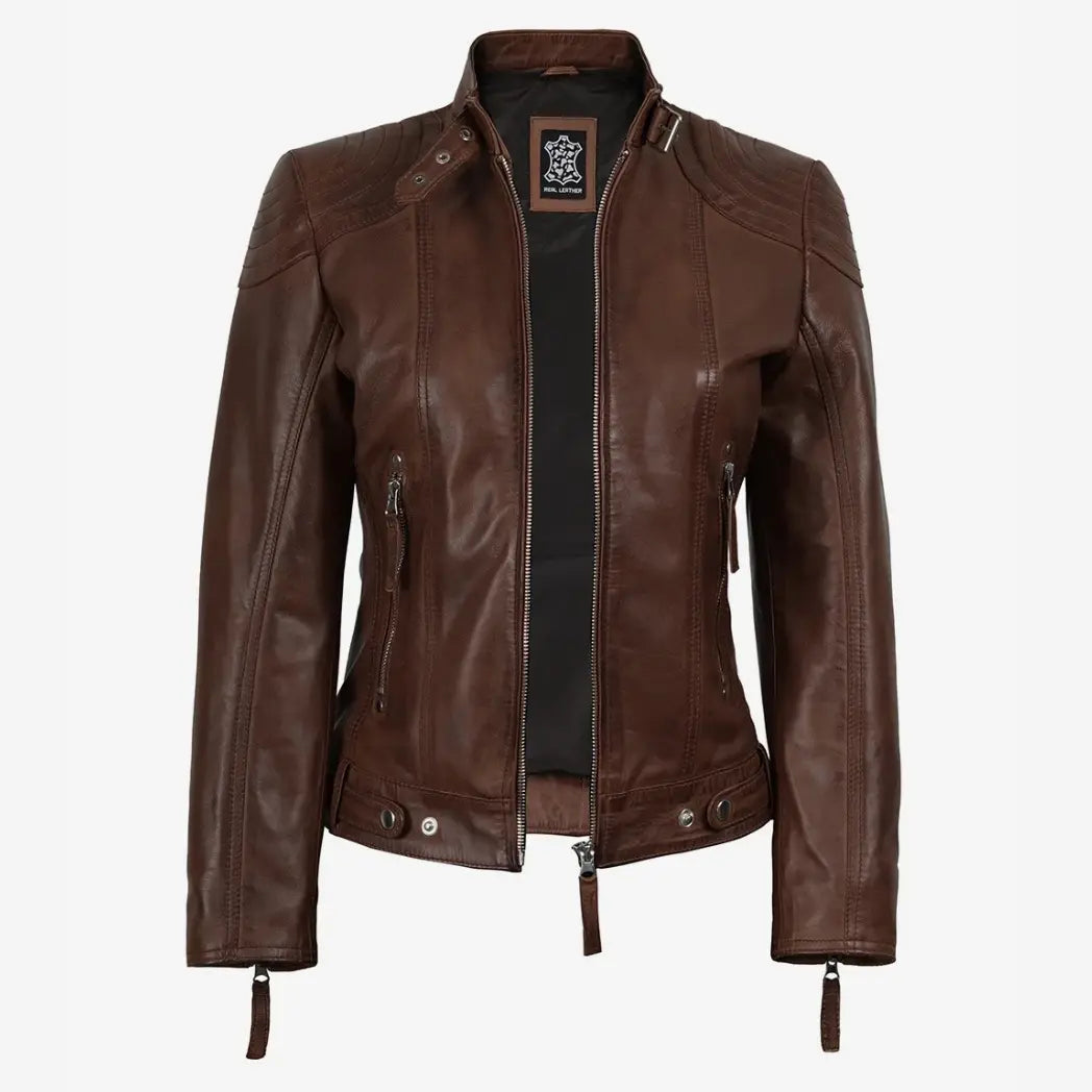 Women’s Cognac Brown Lambskin Hooded Leather Jacket