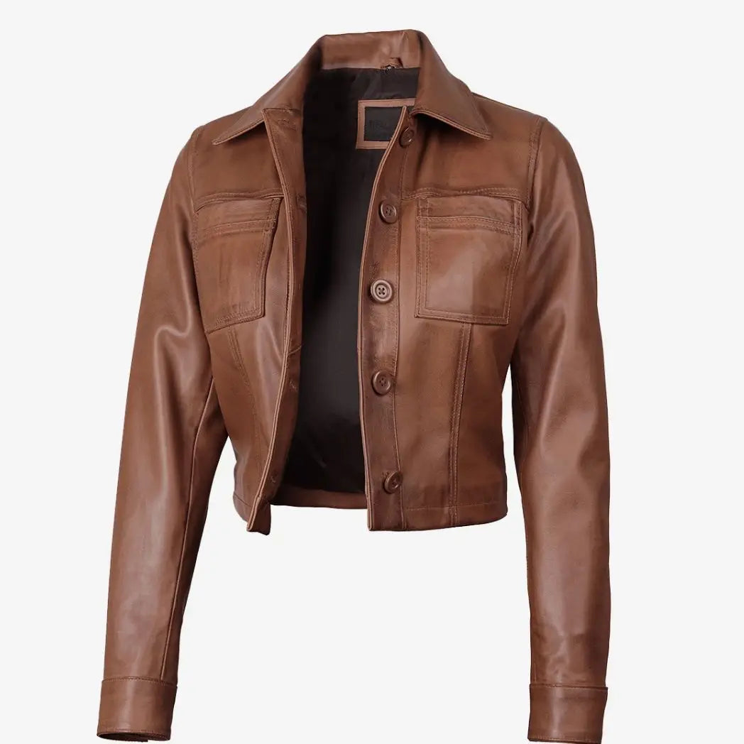 Women's Cognac Brown Real Lambskin Leather Jacket
