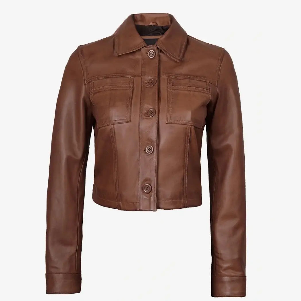 Women's Cognac Brown Real Lambskin Leather Jacket