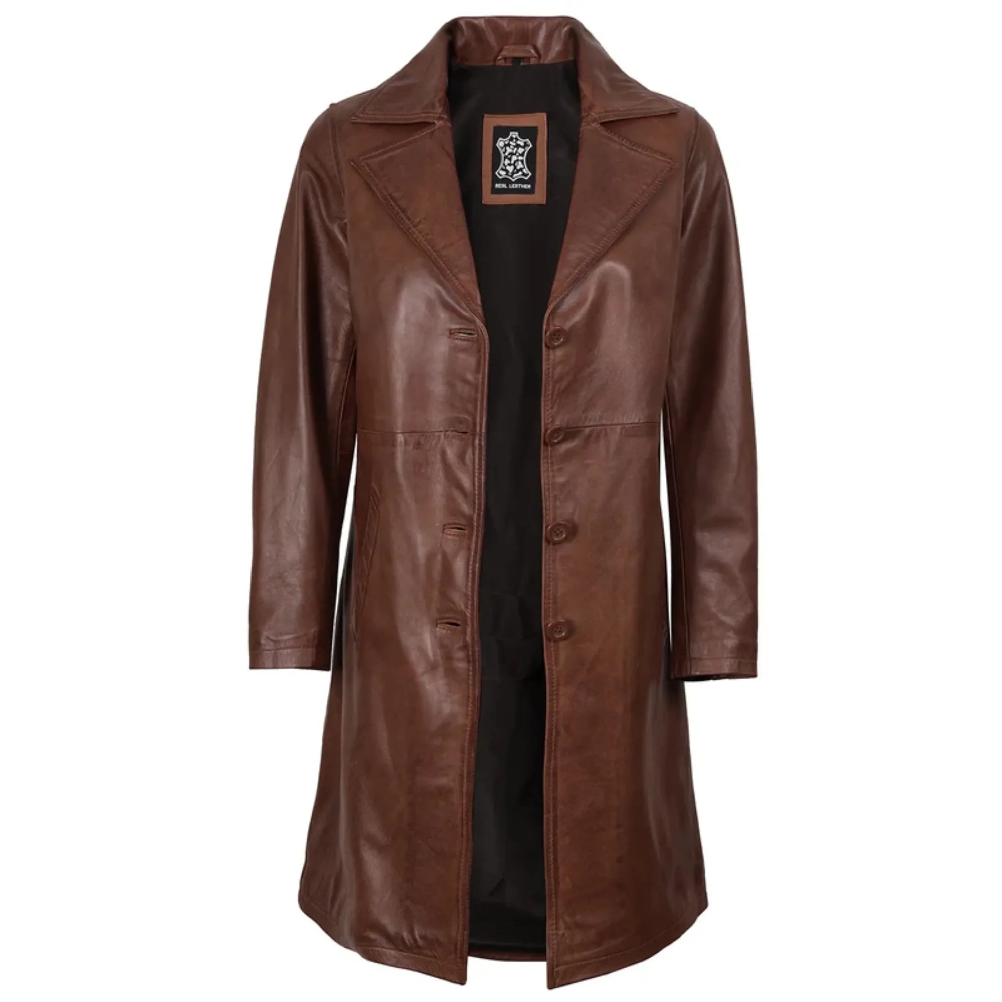 Women's Cognac Brown Real Leather 3/4 Length Coat