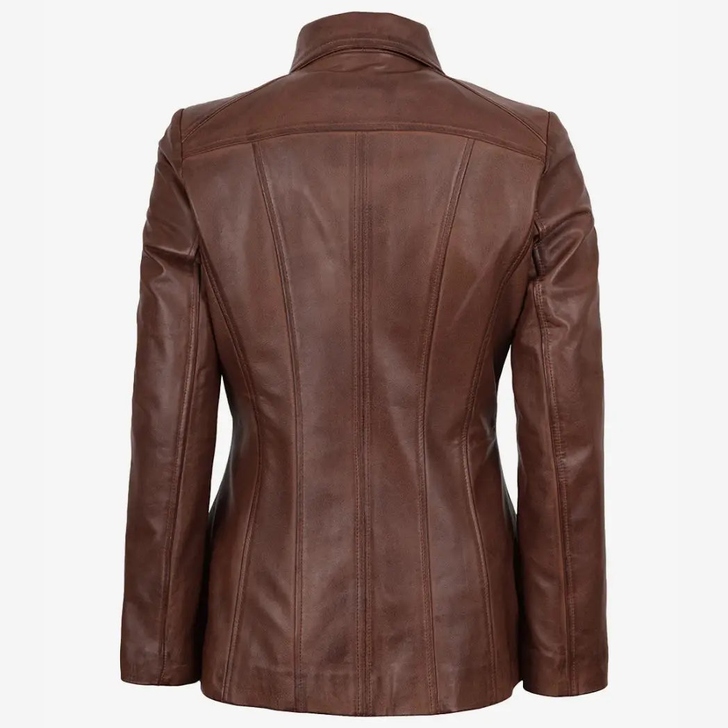 Women's Cognac Real Lambskin Leather Car Coat