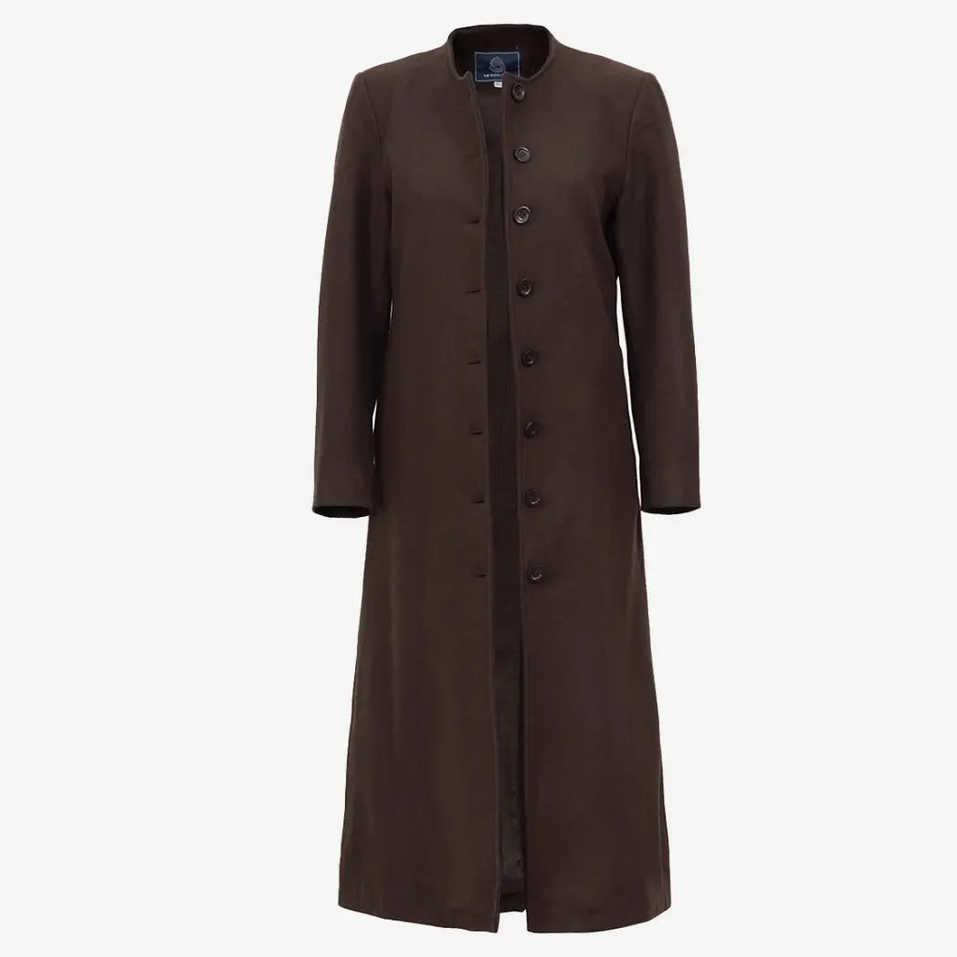 Women's Collarless Dark Brown Wool Coat