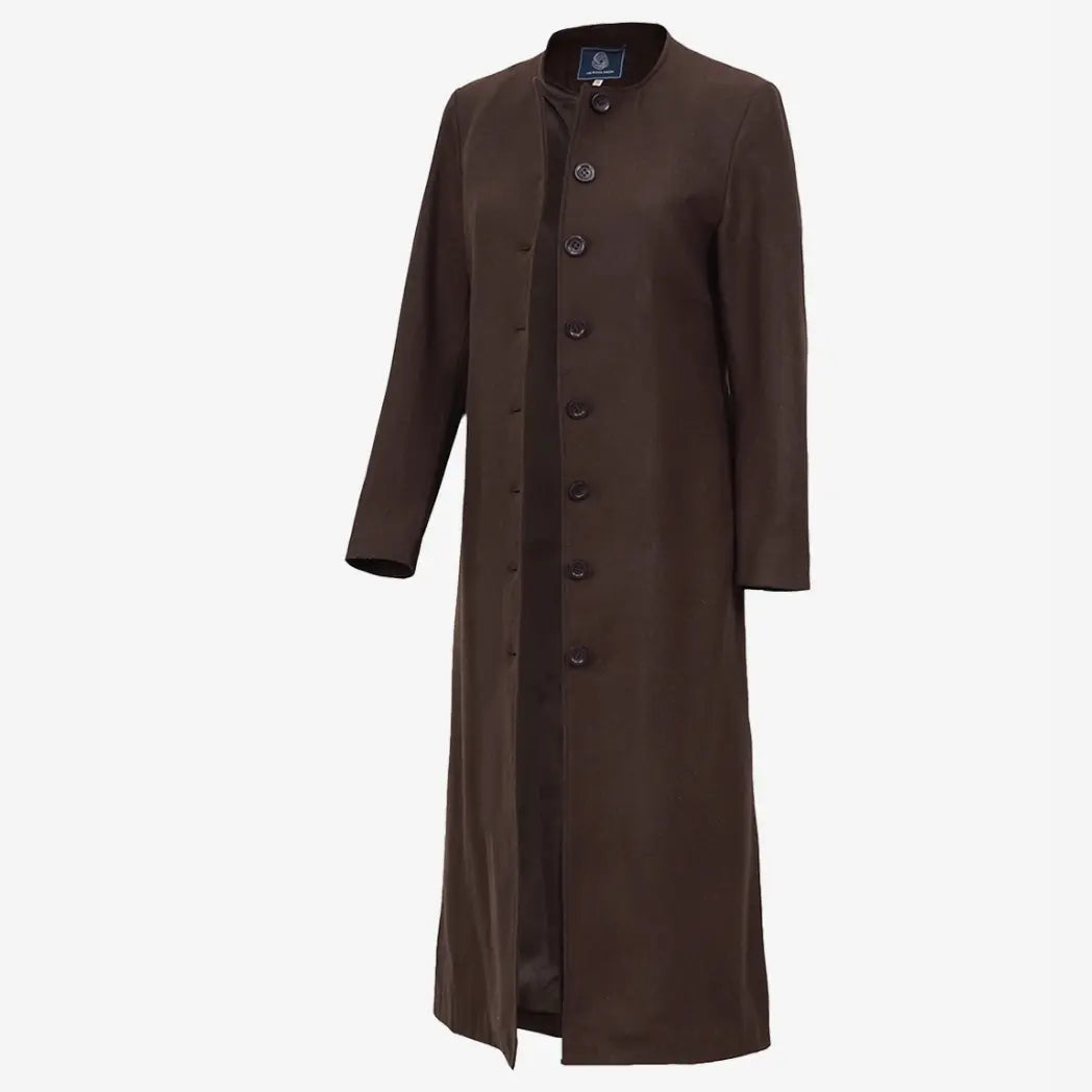 Women's Collarless Dark Brown Wool Coat