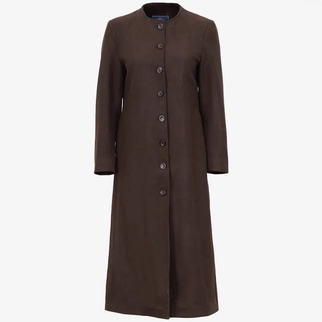Women's Collarless Dark Brown Wool Coat