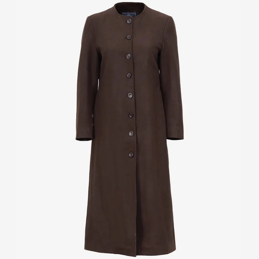 Women's Collarless Dark Brown Wool Coat